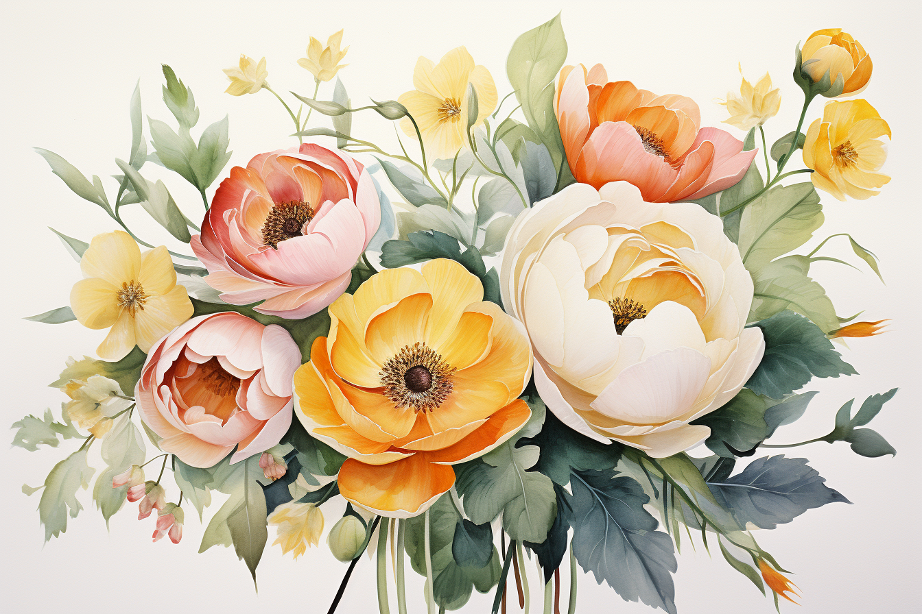 Watercolor Flowers Bouquets, illustration background 491