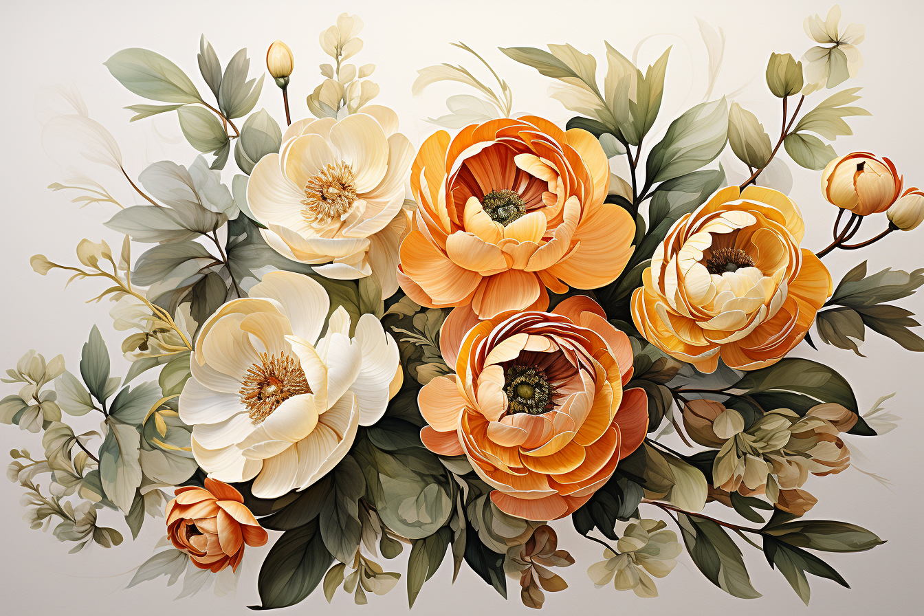 Watercolor Flowers Bouquets, illustration background 489
