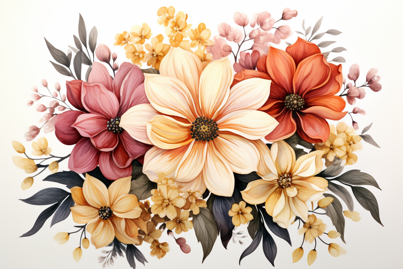 Watercolor Flowers Bouquets, illustration background 500