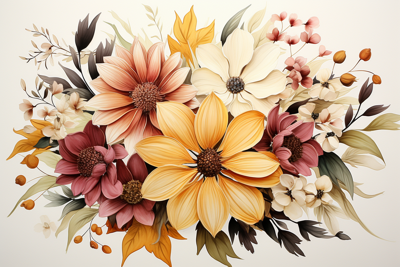 Watercolor Flowers Bouquets, illustration background 511