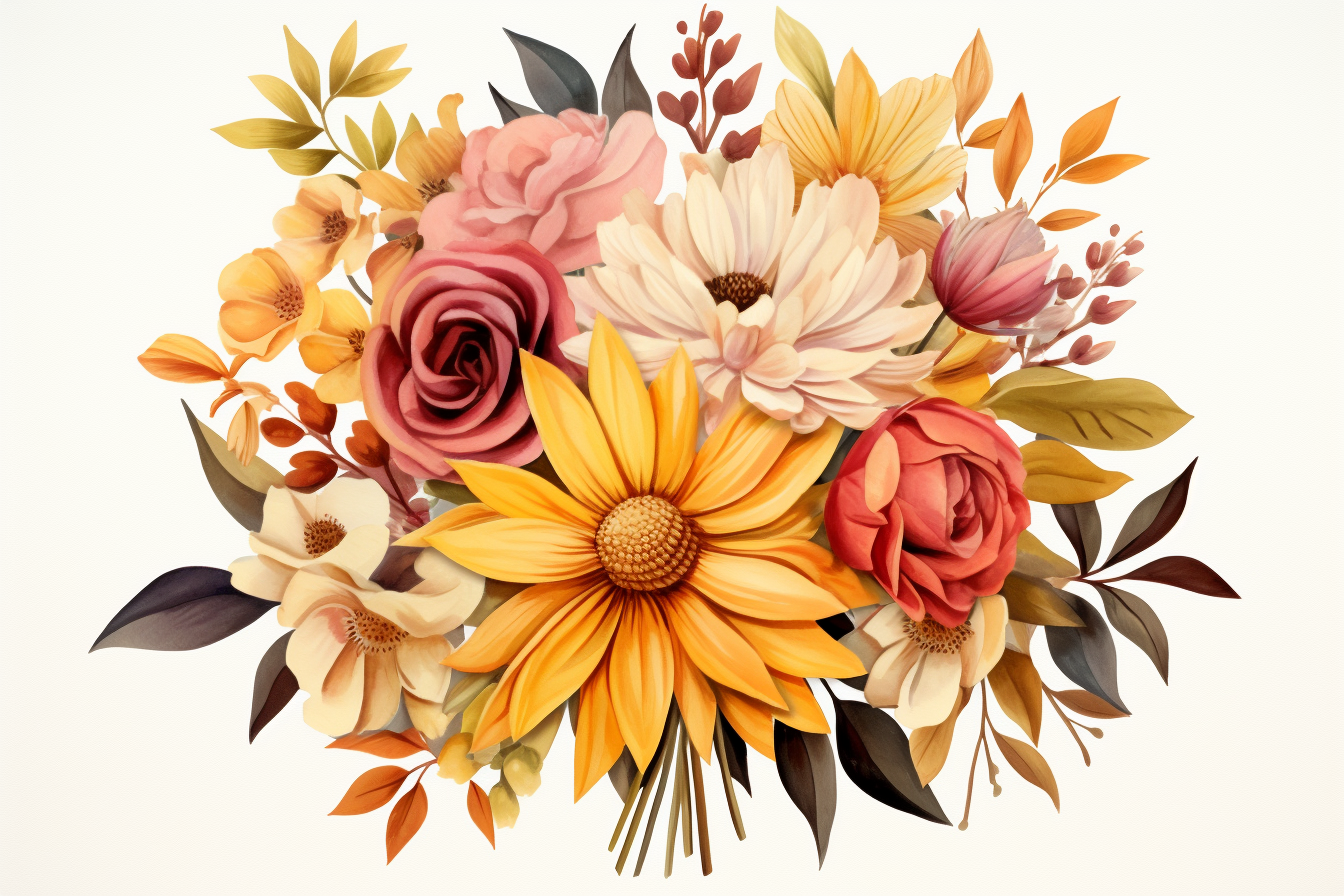 Watercolor Flowers Bouquets, illustration background 501