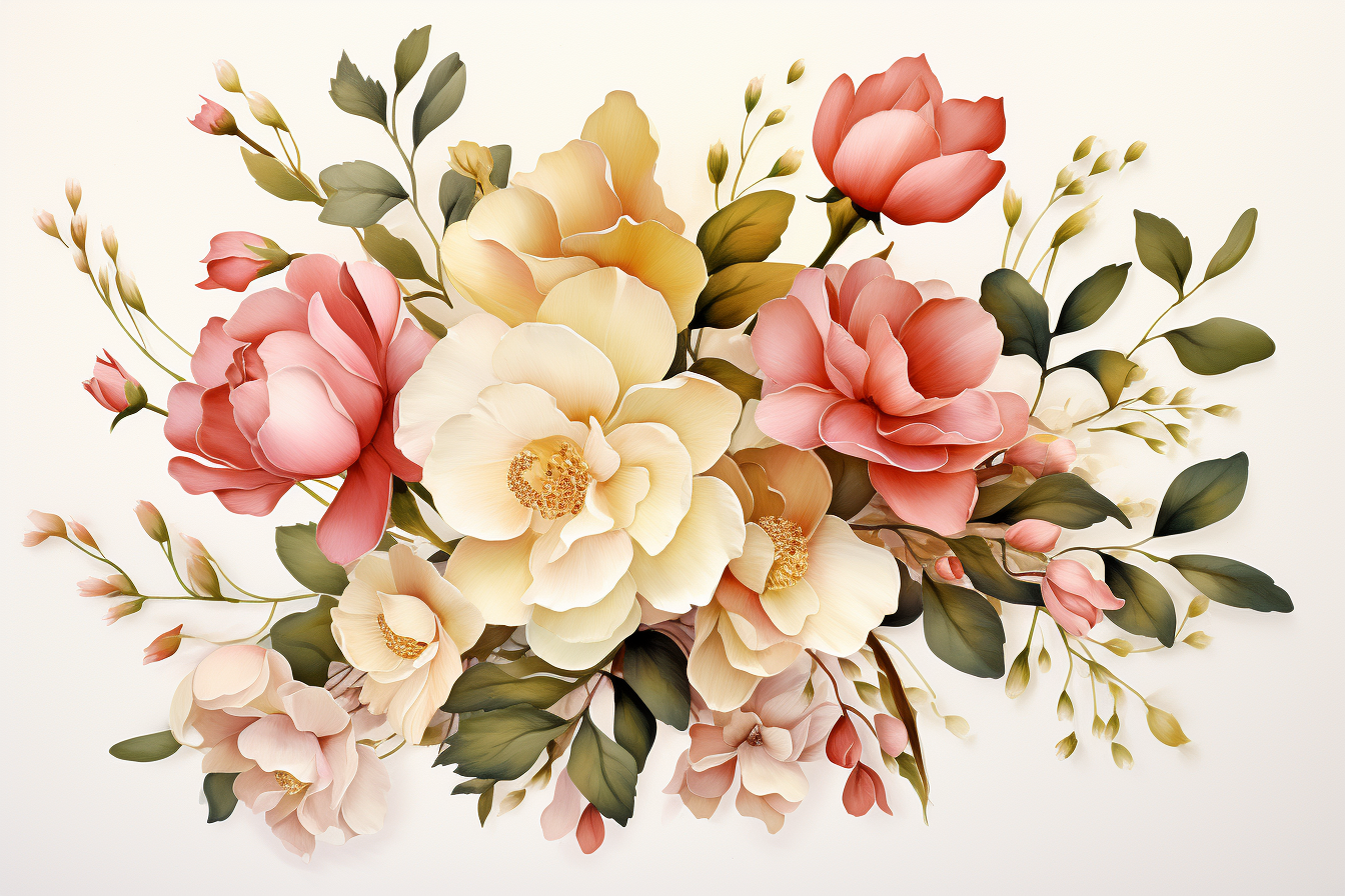 Watercolor Flowers Bouquets, illustration background 529