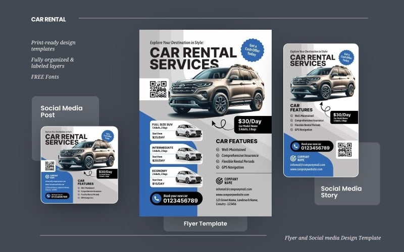 Car Rental or Car Hire Templates Corporate Identity