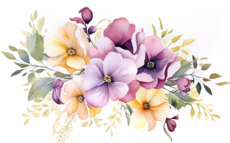 Watercolor Flowers Bouquets, illustration background 446