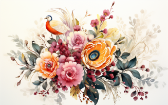 Watercolor Flowers Bouquets, illustration background 448