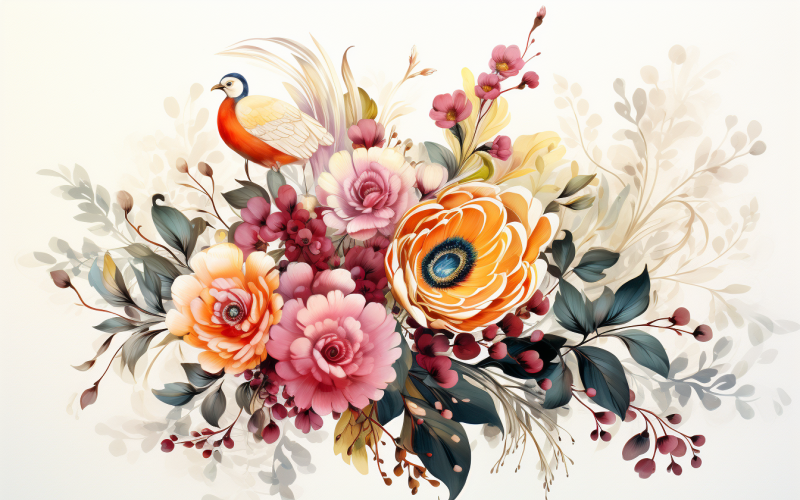 Watercolor Flowers Bouquets, illustration background 448 Illustration