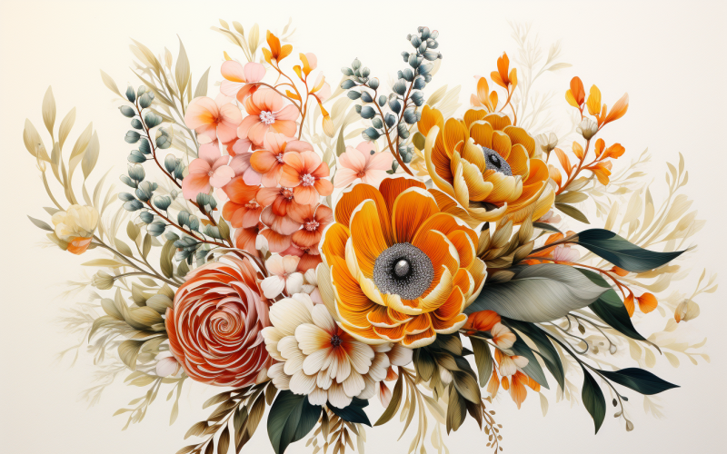Watercolor Flowers Bouquets, illustration background 452 Illustration