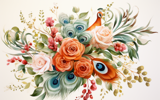 Watercolor Flowers Bouquets, illustration background 455