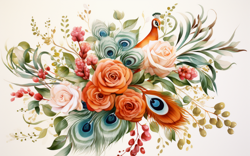 Watercolor Flowers Bouquets, illustration background 455 Illustration