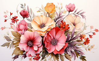 Watercolor Flowers Bouquets, illustration background 458