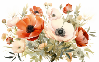 Watercolor Flowers Bouquets, illustration background 470
