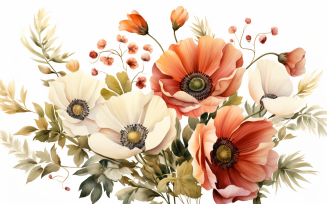 Watercolor Flowers Bouquets, illustration background 471