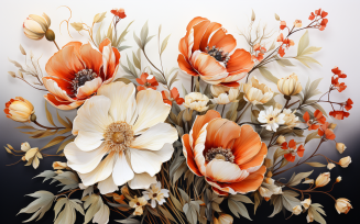 Watercolor Flowers Bouquets, illustration background 472