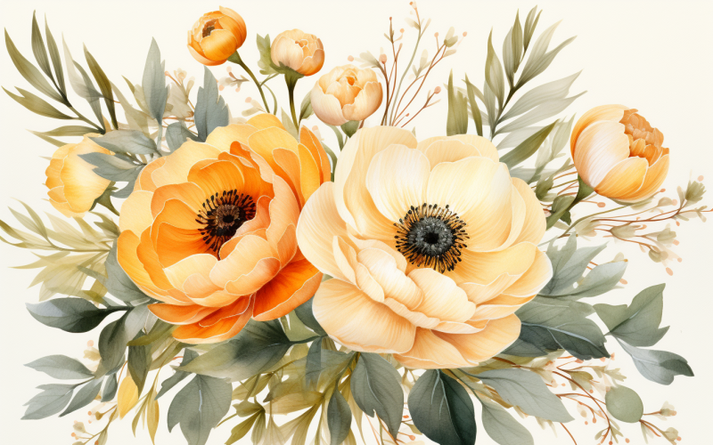 Watercolor Flowers Bouquets, illustration background 482 Illustration