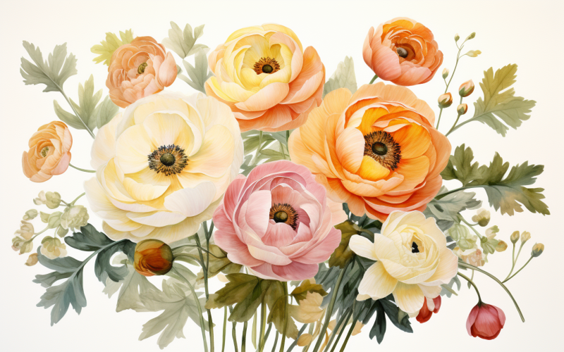 Watercolor Flowers Bouquets, illustration background 484 Illustration