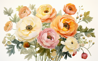 Watercolor Flowers Bouquets, illustration background 484