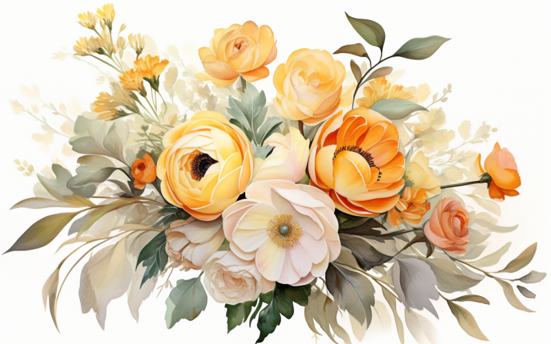 Watercolor Flowers Bouquets, illustration background 487 Illustration