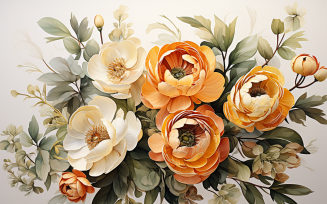 Watercolor Flowers Bouquets, illustration background 489