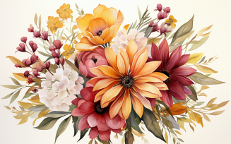 Watercolor Flowers Bouquets, illustration background 510