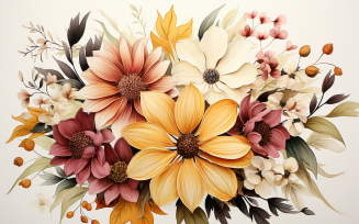 Watercolor Flowers Bouquets, illustration background 511