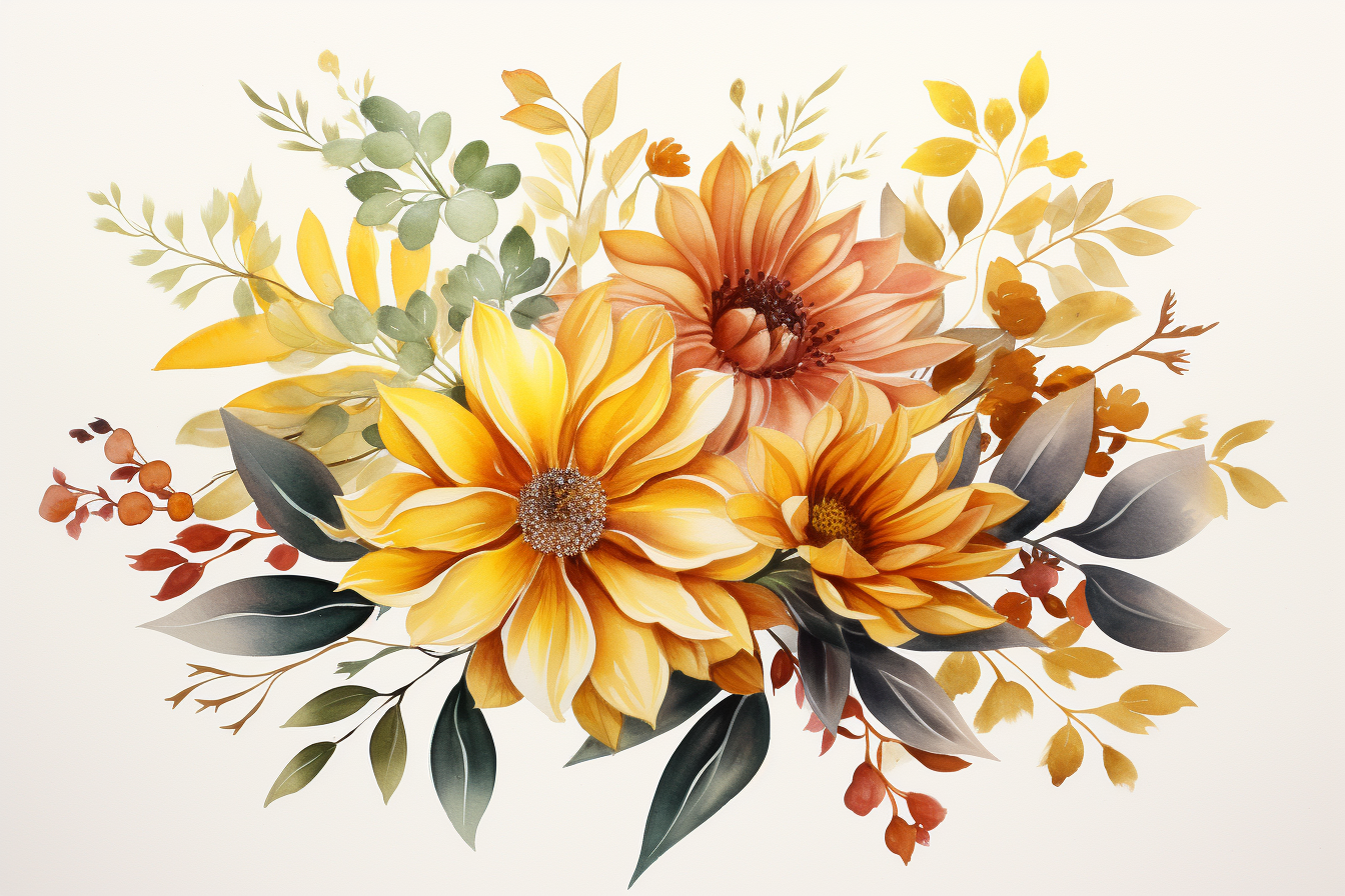 Watercolor Flowers Bouquets, illustration background 503