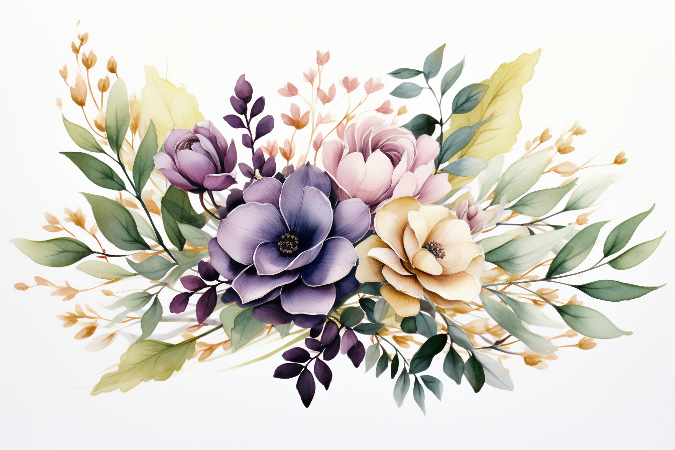 Watercolor Flowers Bouquets, illustration background 536