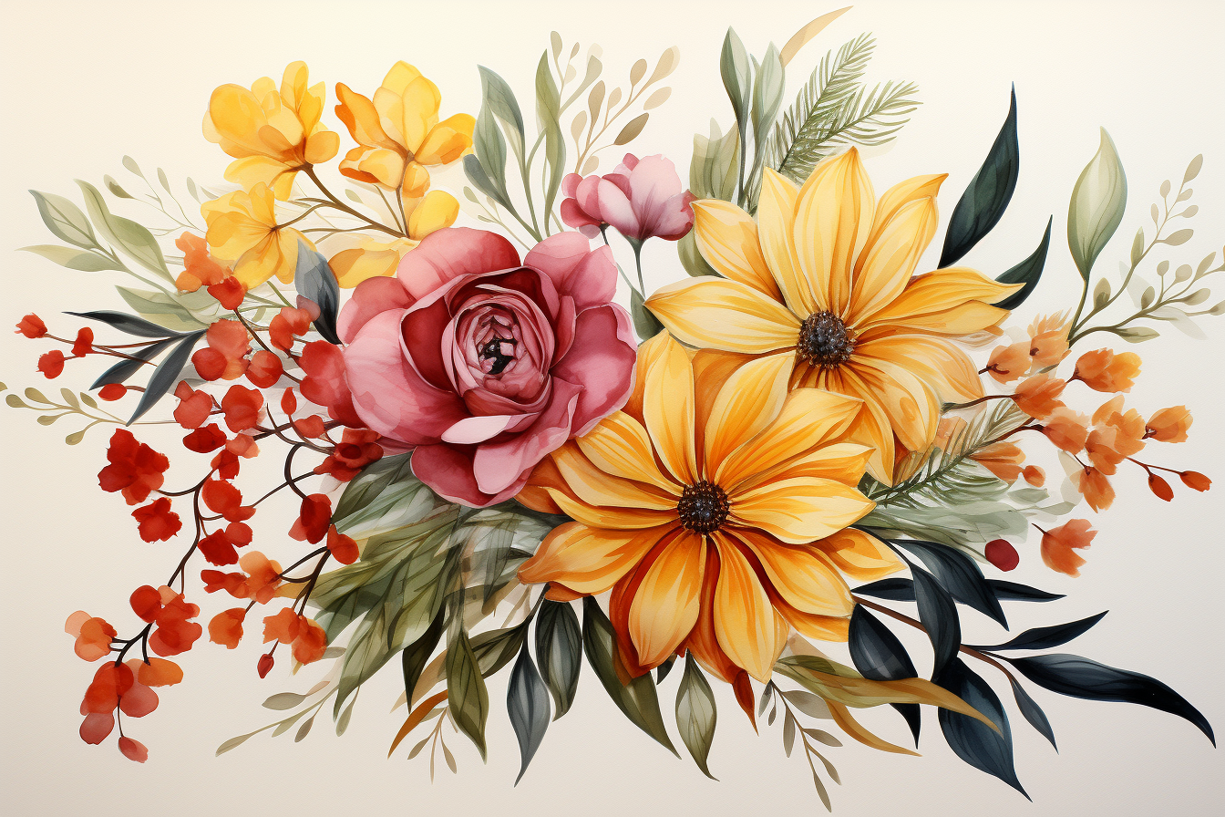 Watercolor Flowers Bouquets, illustration background 505