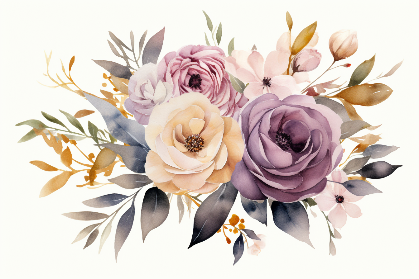 Watercolor Flowers Bouquets, illustration background 544