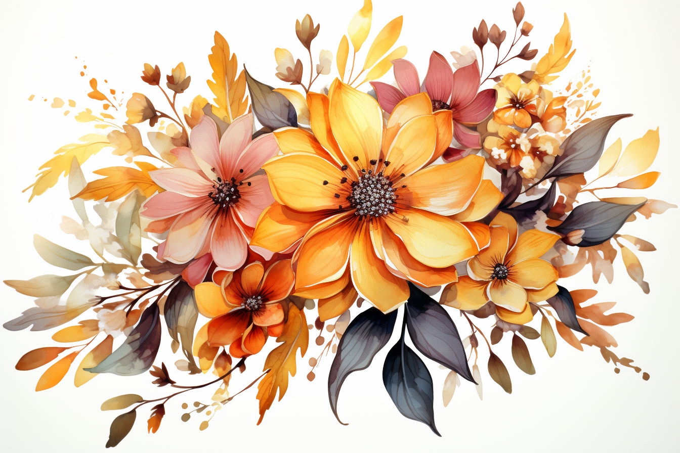 Watercolor Flowers Bouquets, illustration background 507