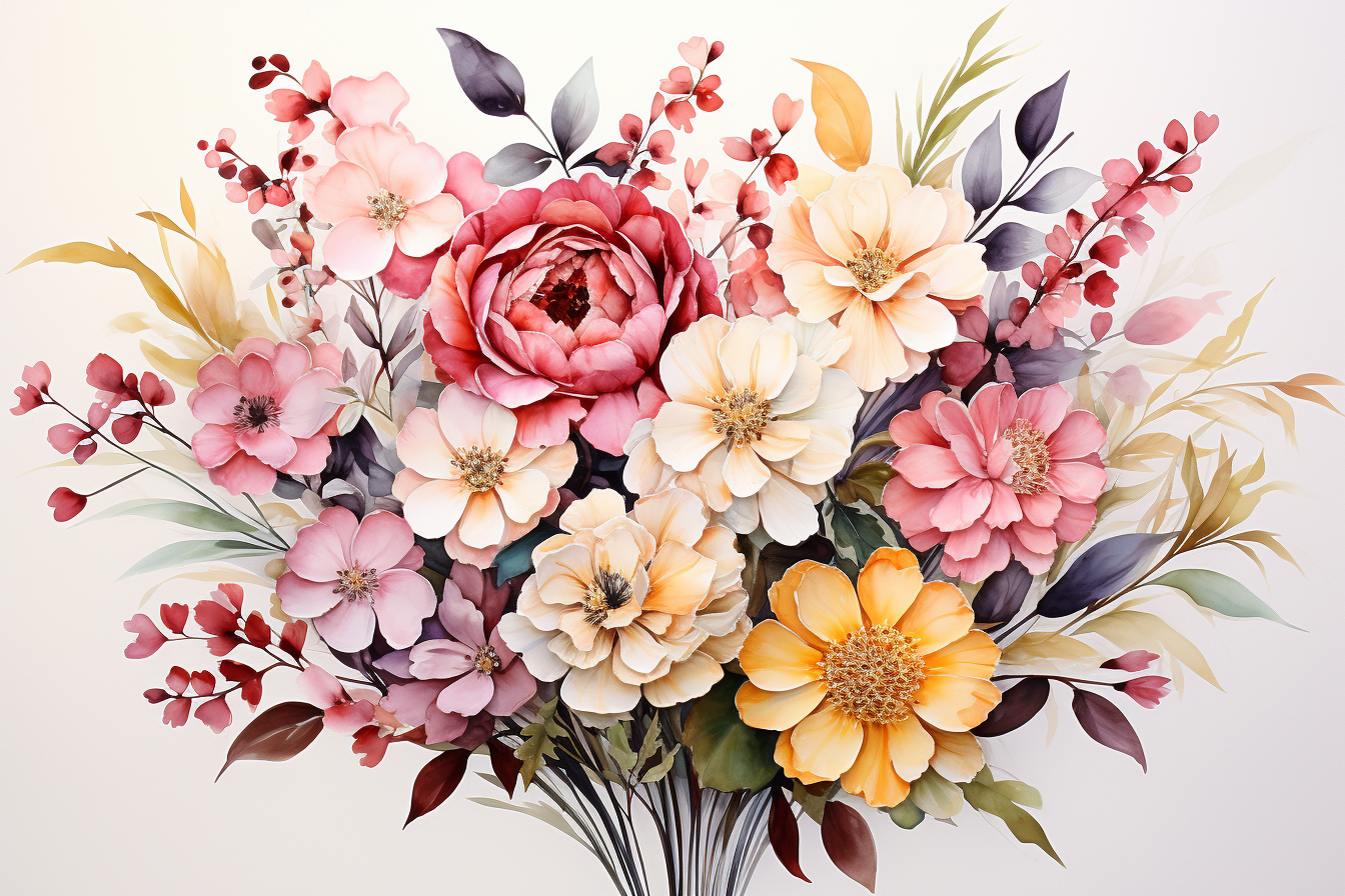 Watercolor Flowers Bouquets, illustration background 565