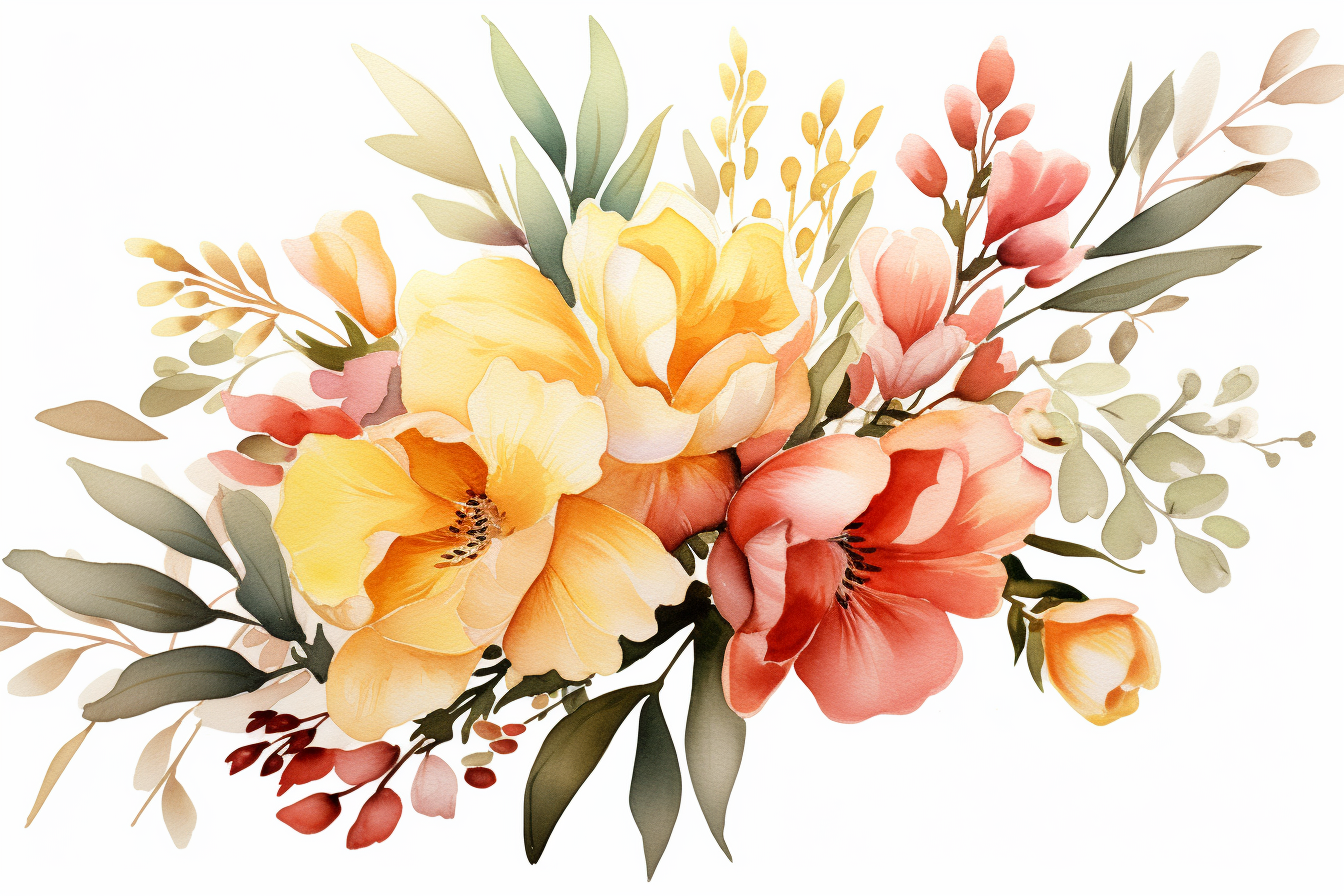 Watercolor Flowers Bouquets, illustration background 533