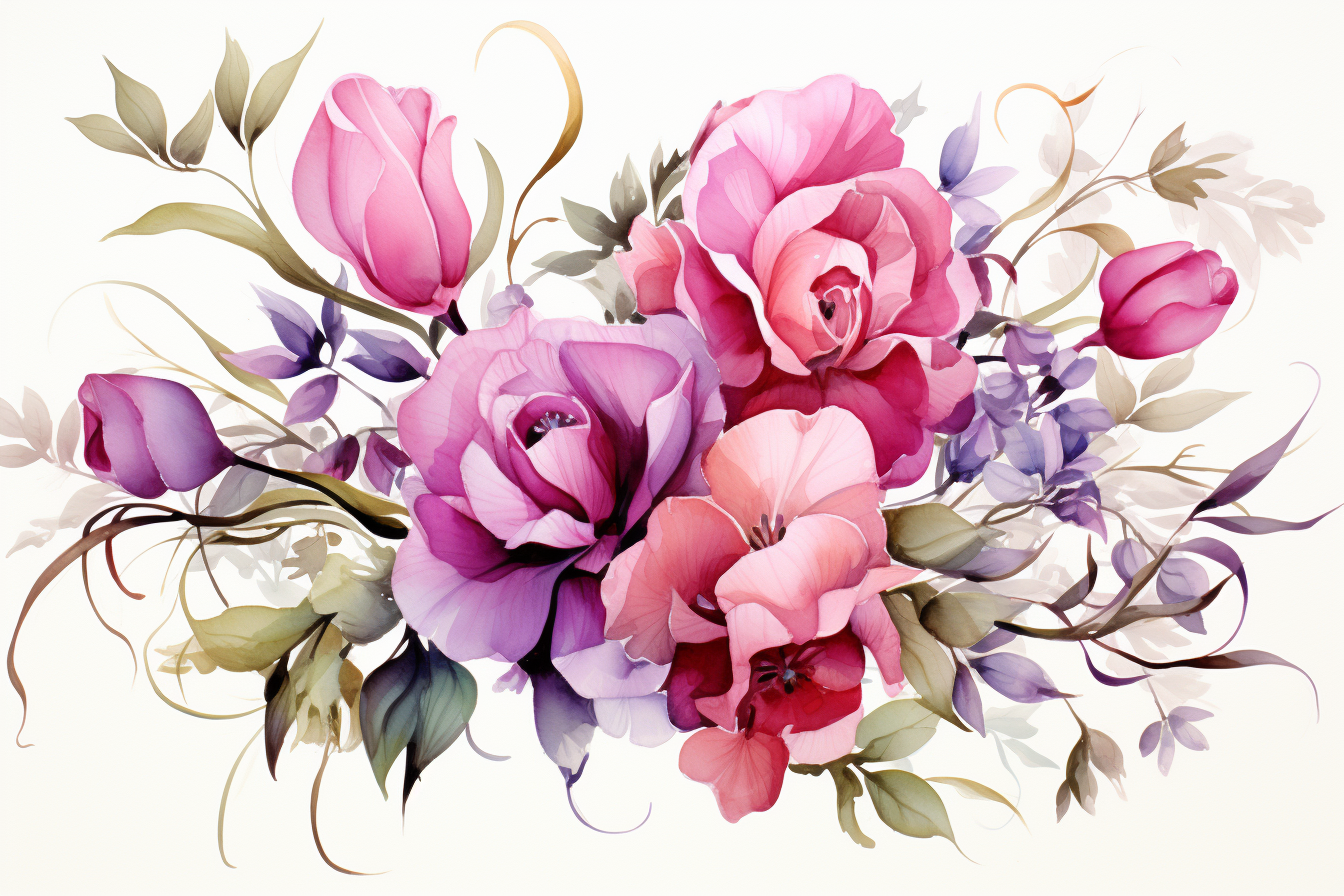 Watercolor Flowers Bouquets, illustration background 563