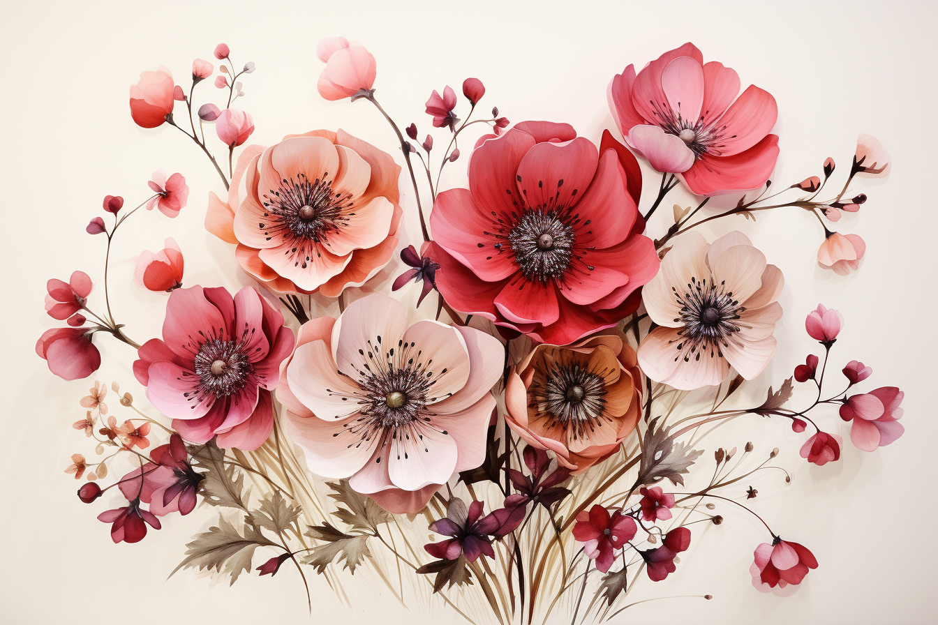 Watercolor Flowers Bouquets, illustration background 592
