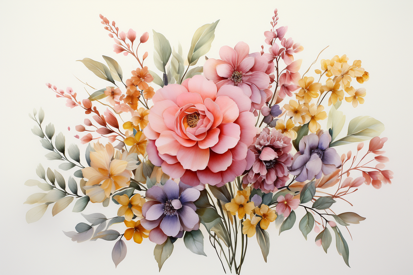 Watercolor Flowers Bouquets, illustration background 567