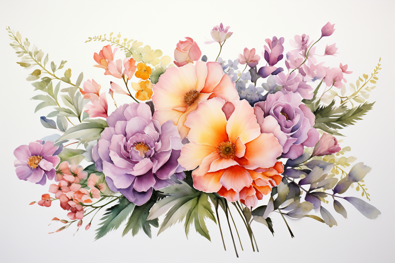 Watercolor Flowers Bouquets, illustration background 574
