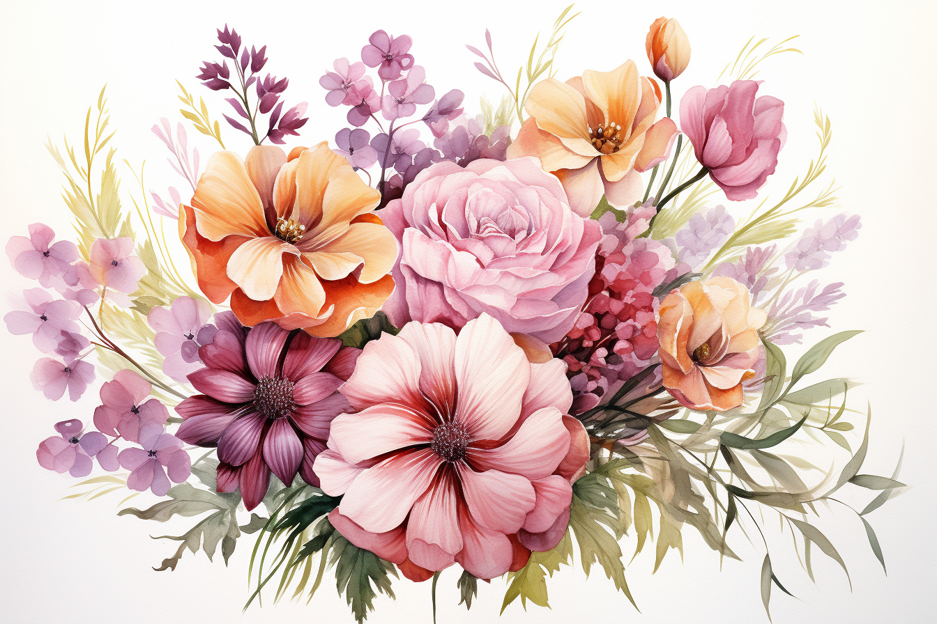 Watercolor Flowers Bouquets, illustration background 566