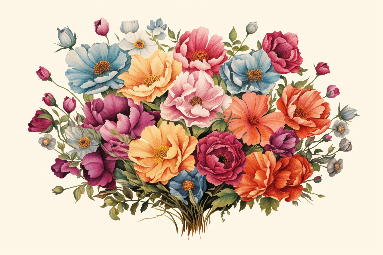 Watercolor Flowers Bouquets, illustration background 597