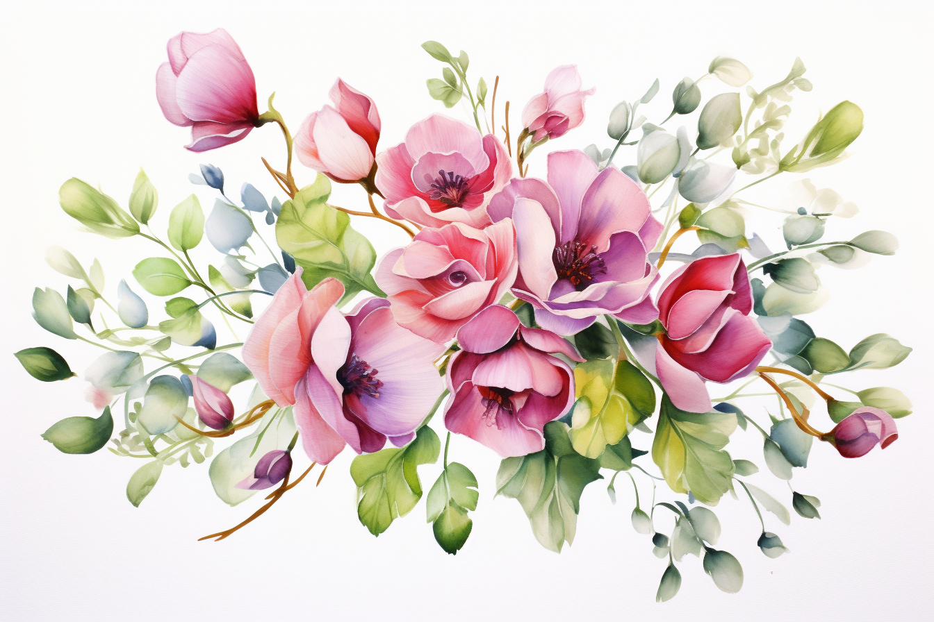Watercolor Flowers Bouquets, illustration background 558