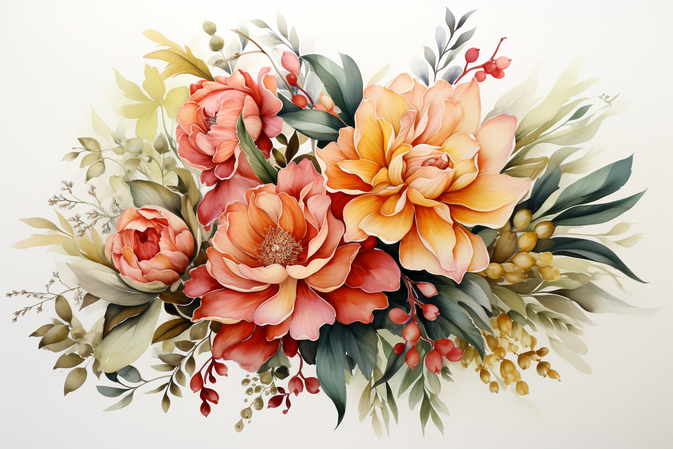 Watercolor Flowers Bouquets, illustration background 531
