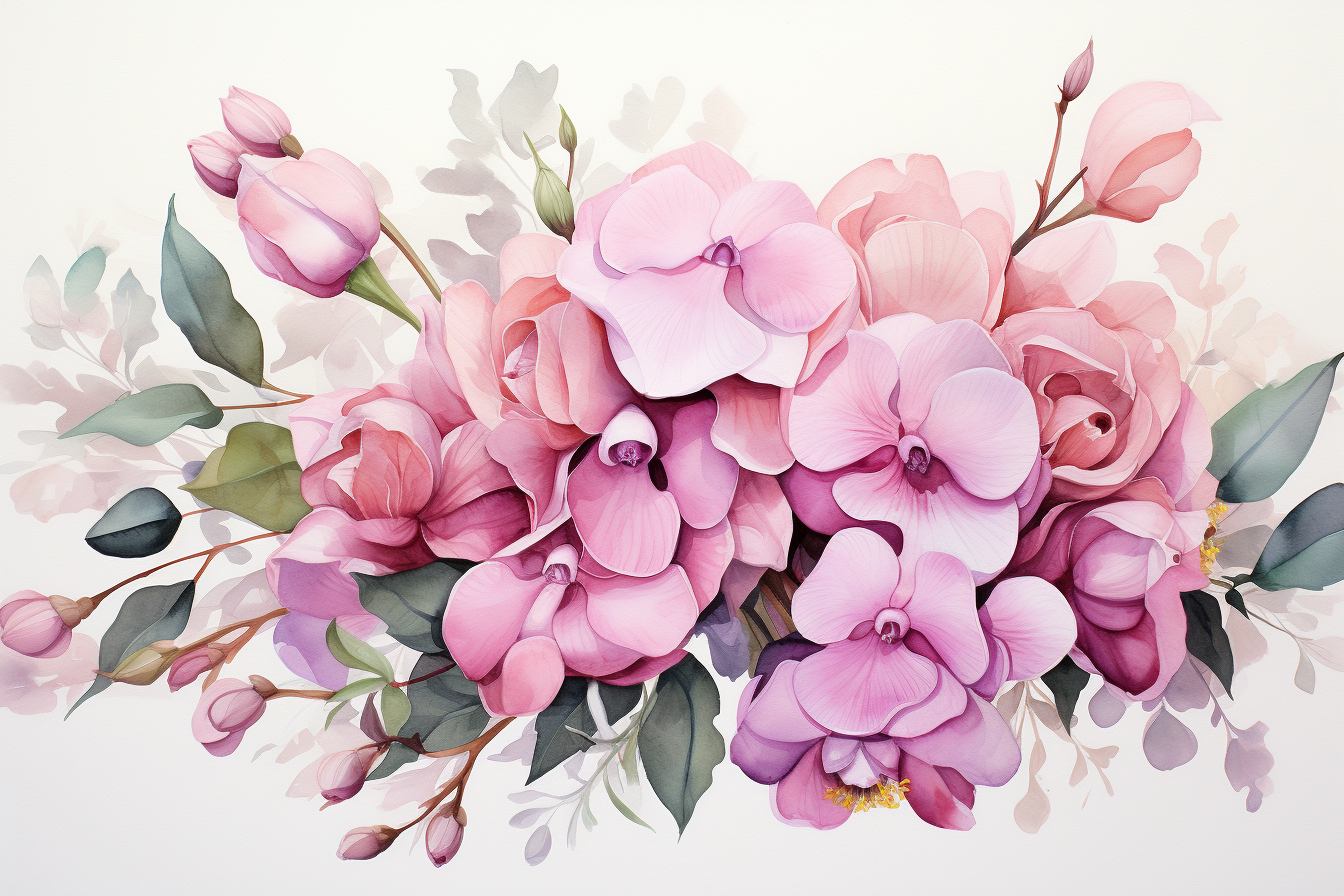 Watercolor Flowers Bouquets, illustration background 556
