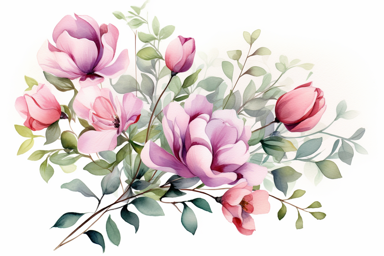 Watercolor Flowers Bouquets, illustration background 559