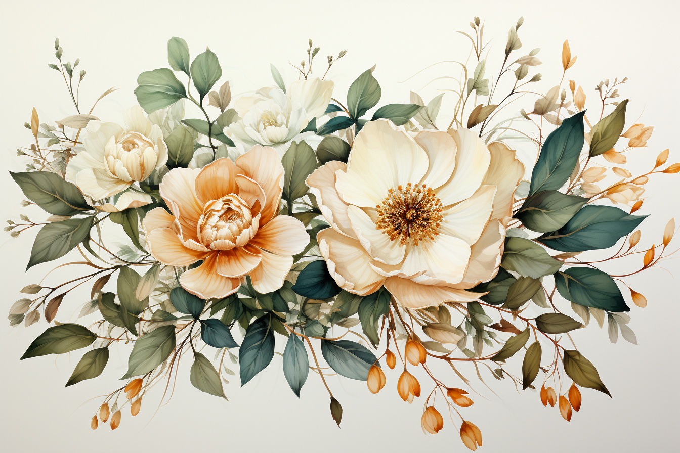 Watercolor Flowers Bouquets, illustration background 520