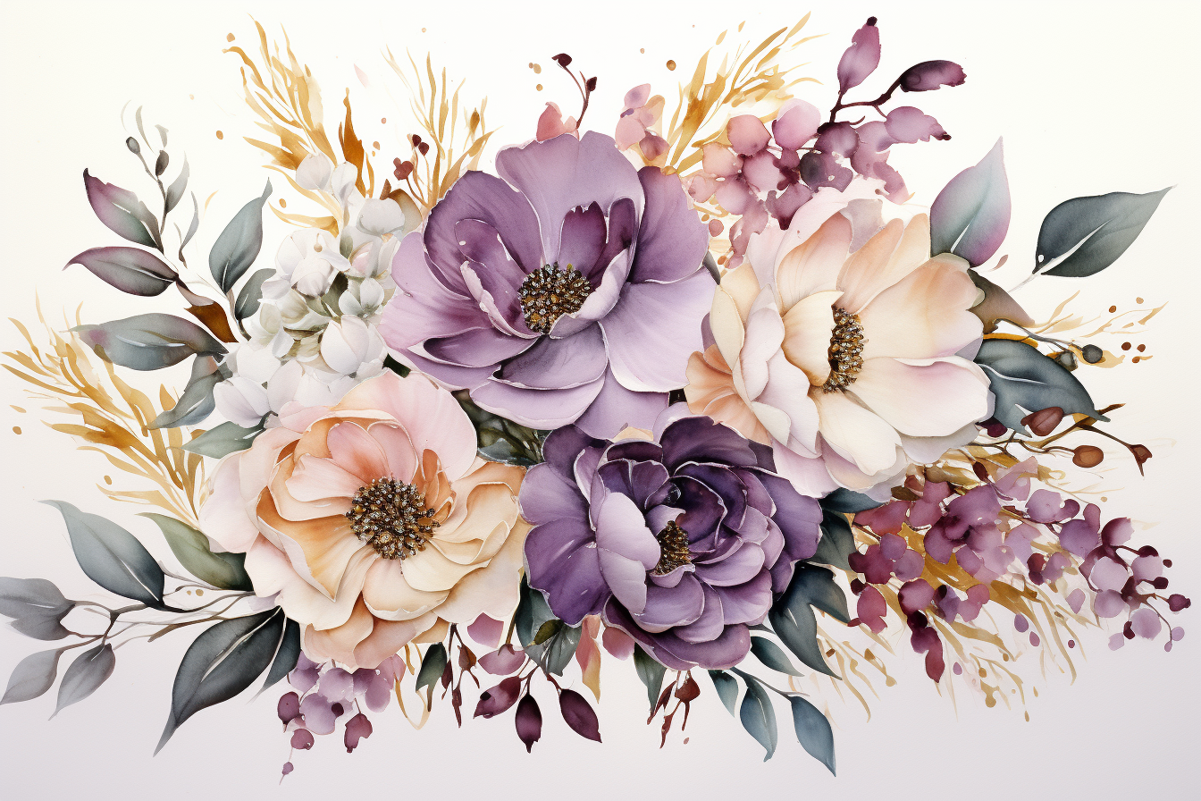 Watercolor Flowers Bouquets, illustration background 541