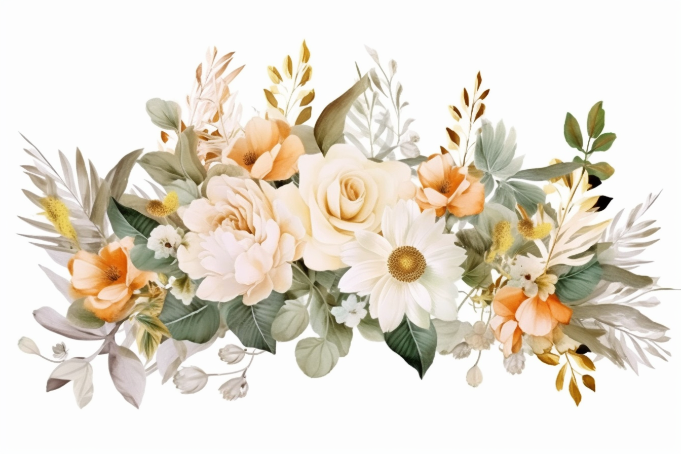 Watercolor Flowers Bouquets, illustration background 519