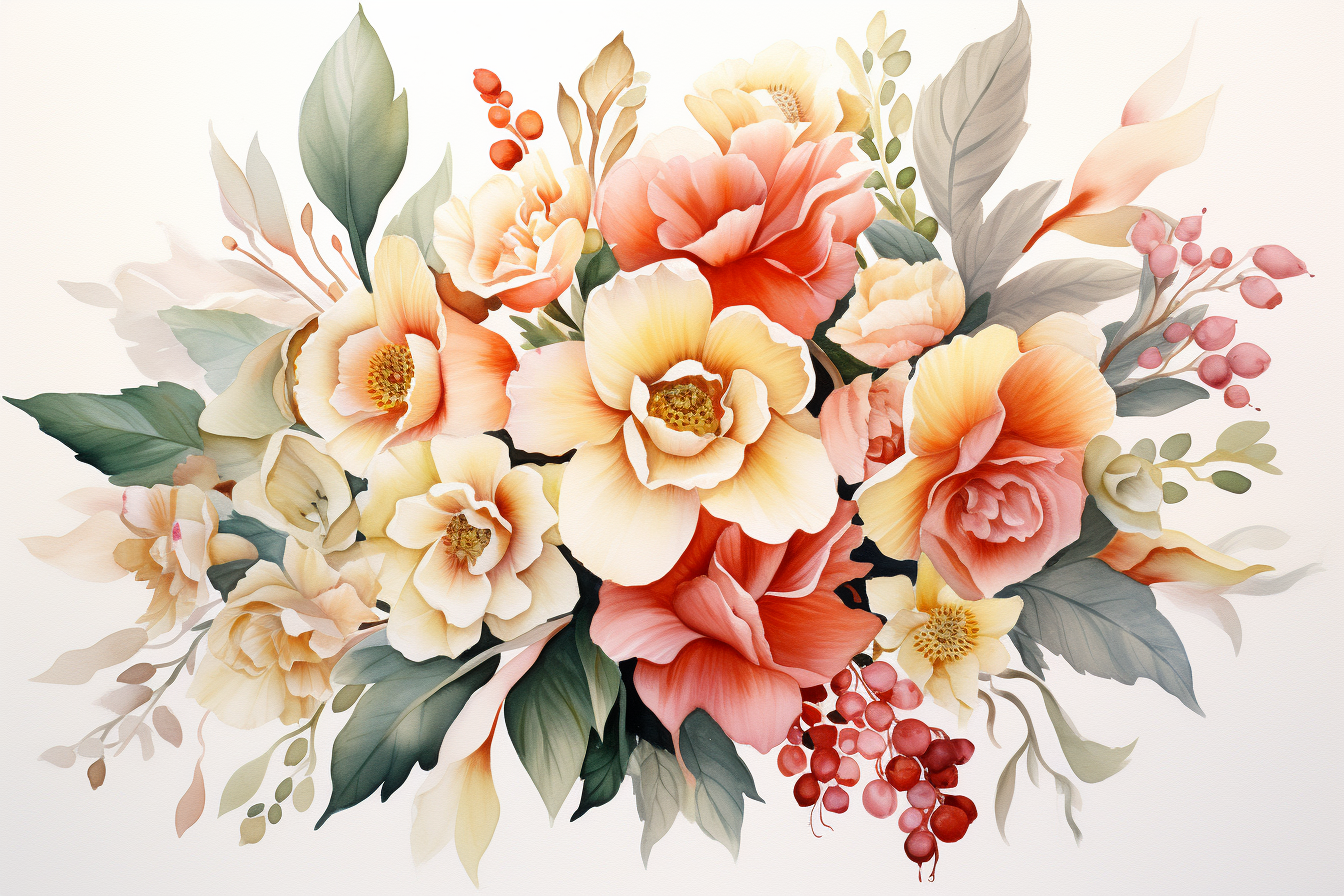 Watercolor Flowers Bouquets, illustration background 534