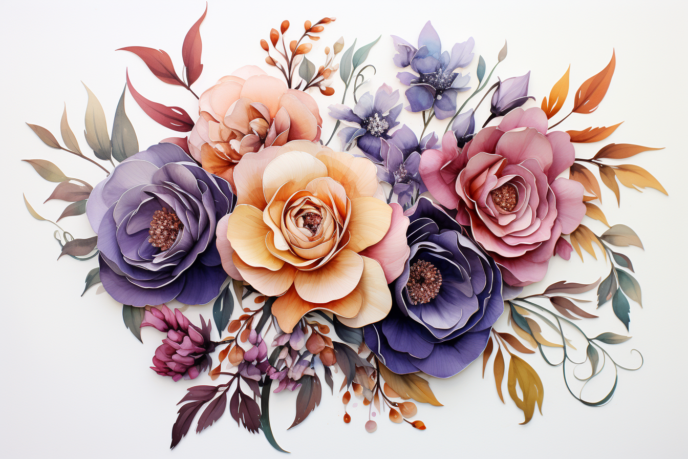 Watercolor Flowers Bouquets, illustration background 539