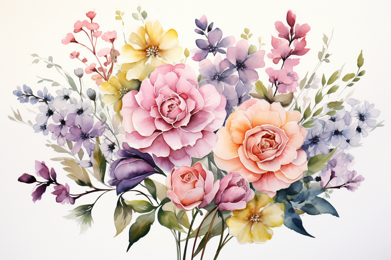 Watercolor Flowers Bouquets, illustration background 568