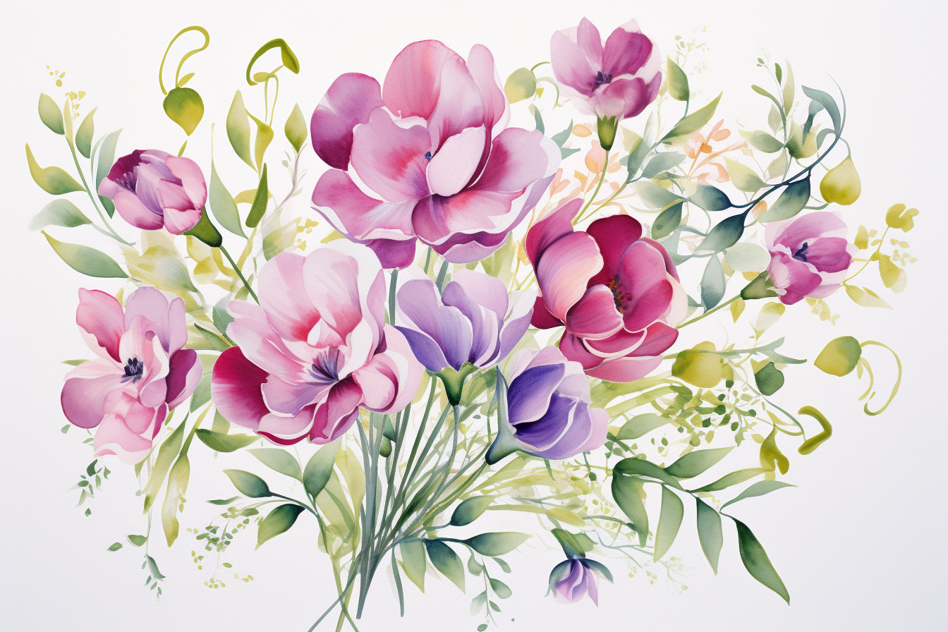 Watercolor Flowers Bouquets, illustration background 561