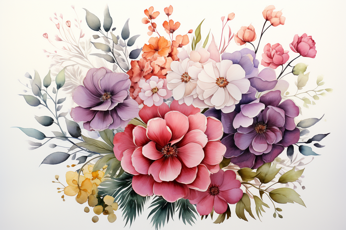 Watercolor Flowers Bouquets, illustration background 569