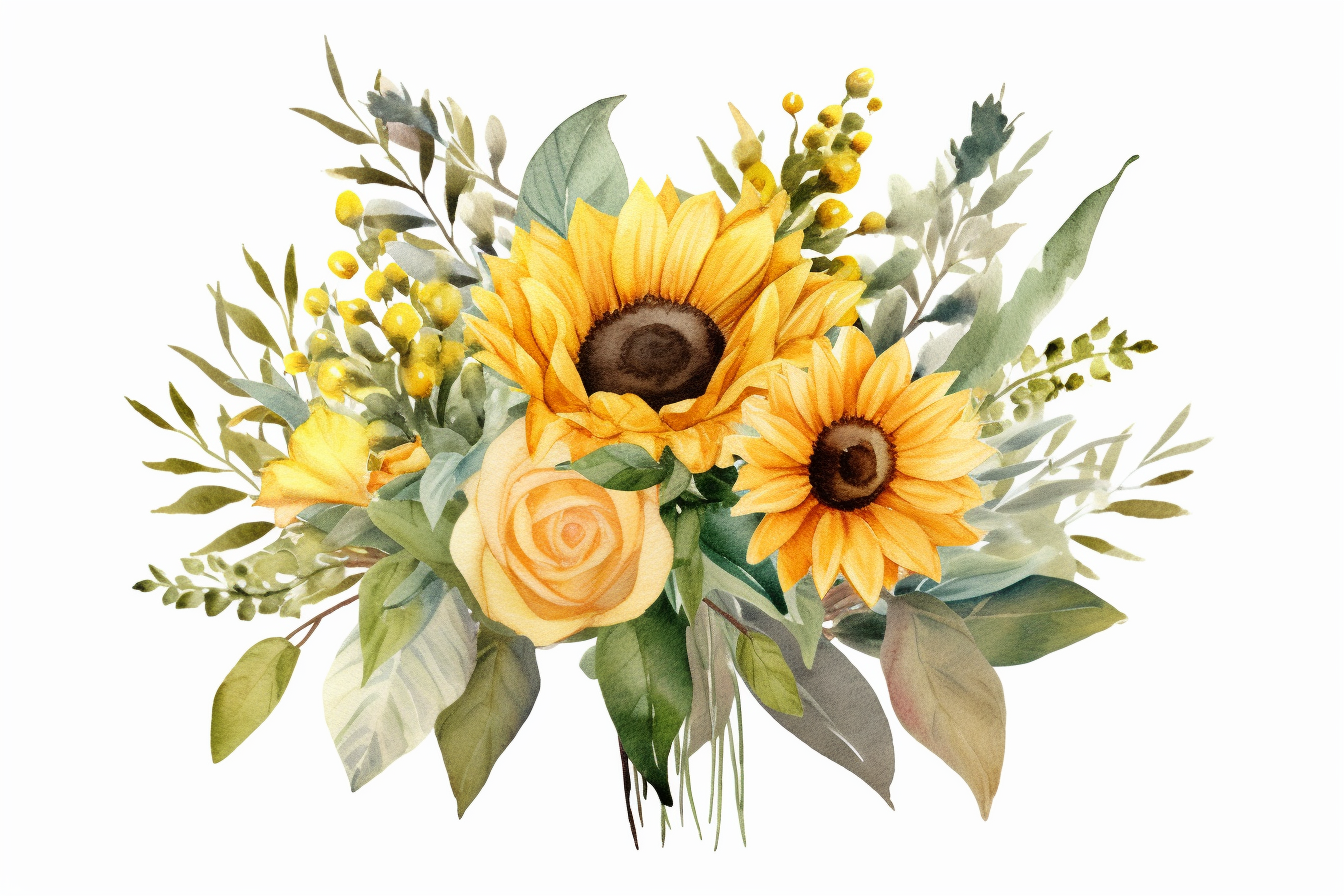 Watercolor Flowers Bouquets, illustration background 548